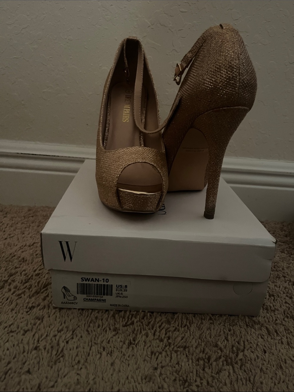 Dream Pairs Gold Glitter Peep-Toe Ankle Strap Heels
